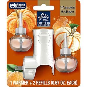 Glade PlugIns Scented Oil Starter Kit: 1 Warmer + 2 Refills (Pumpkin & Ginger) $4.55 w/ S&S