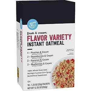 10-Count 1.23-Oz Happy Belly Instant Oatmeal (Fruit & Cream Variety Pack) $1.55 w/ Subscribe & Save