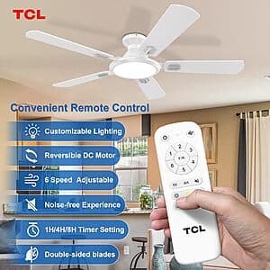 52" TCL Low Profile Ceiling Fan w/ Lights and Remote Control (White) $69.30 & More + Free S&H