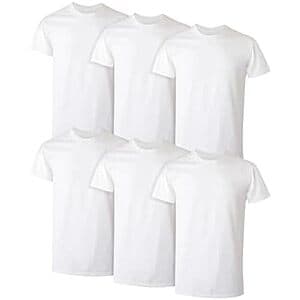 Prime: 6-Pk Hanes Men's 100% Cotton Moisture-Wicking Crew Tee Undershirts (White) $9.80