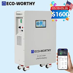 ECO-WORTHY 16kWh 48V 314AH Wi-Fi & Bluetooth LiFePO4 Vertical Standing Battery $1600 + Free S&H