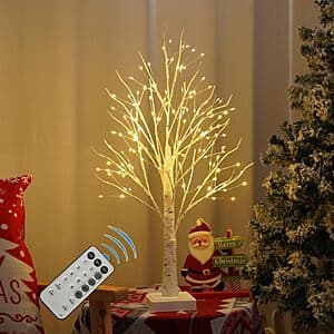 Memory Island 144-LED Birch Tree Lights with warm-white LED bulbs and decorative birch-shaped design, includes remote control.