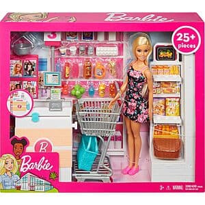 25-Piece Barbie Doll Grocery Themed Playset $8