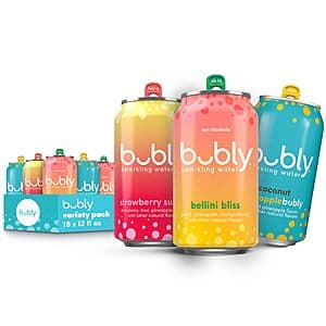 18-Pack 12oz bubly Sparkling Water (Bellini, Strawberry Sunset, Coconut Pineapple) $10.85 or less w/ Subscribe & Save