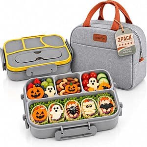 Easyfun 4-Compartment Bento Lunch Box w/ Carrying Tote Bag (Grey) $8