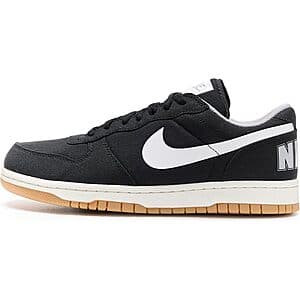 Nike Men's Big Low Lux sneaker in black, sail white, matte silver, and gum sole colorway.
