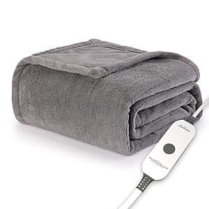 50" x 60" Sunbeam Electric Royal Luxe Microplush Heated Blanket (Throw, Dove Grey) $25.85