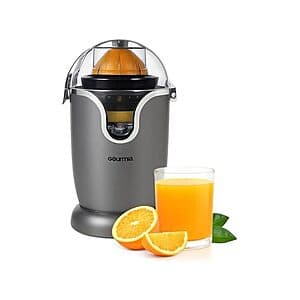 Gourmia GCJ230 automatic citrus juicer in white with 17-ounce capacity.