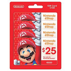 Costco Members: 4-Pack $25 Nintendo eShop eGift Card (Email Delivery) $85 & More