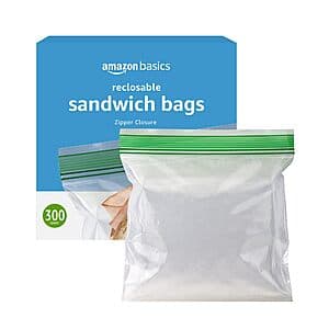 300-Ct Amazon Basics Resealable Double Zipper Sandwich Storage Bags $5.10 w/ S&S