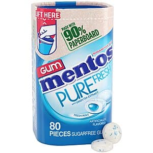 80-Piece Mentos Pure Fresh Sugar-Free Chewing Gum w/ Xylitol (Fresh Mint) 2 for $5.85 w/ Subscribe & Save