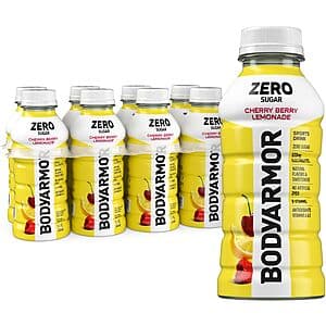 8-pack of 12-oz BODYARMOR ZERO Sugar Sports Drink cans in Cherry Berry Lemonade flavor.