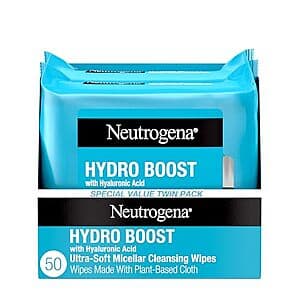 50-Ct Neutrogena Hydro Boost Ultra-Soft Micellar Cleansing Wipes w/ Hyaluronic Acid $8.50