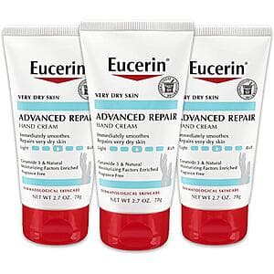 3-Pack 2.7-Oz Eucerin Advanced Repair Hand Cream (Fragrance Free) 2 for $21.60 w/ Subscribe & Save