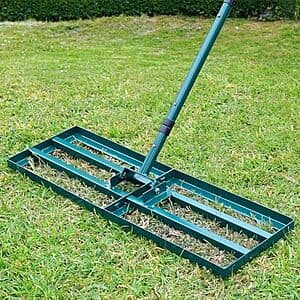 HIDALIFE stainless steel lawn leveling rake with 30-inch wide head and 78-inch adjustable handle on white background.
