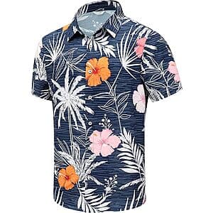SheLucki men's button-down Hawaiian shirt in various colors, available in sizes S to 6XL.