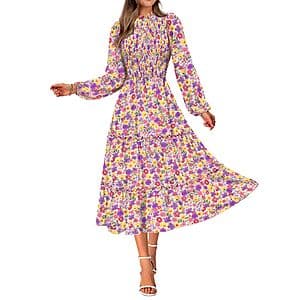 NOLLSOM Women's Floral Long Sleeve Crew Neck Maxi Dress (various) $16.40 + Free S&H