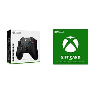 Xbox Microsoft Wireless Controller in Carbon Black with textured grip, compatible with Xbox One and Series X|S consoles.