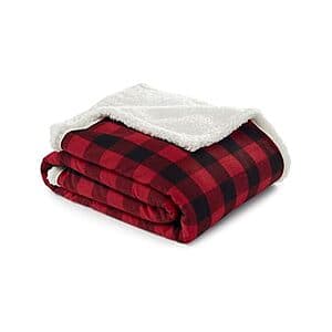 Eddie Bauer 50"x60" Reversible Fleece Sherpa Throw Blanket (Cabin Plaid Red) $9 + Free S&H w/ Amazon Prime