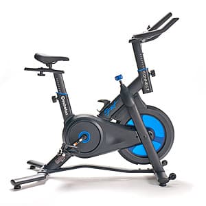 Echelon Connect Sport 2 black foldable indoor cycling bike with bullhorn handlebars, adjustable seat, and device holder.