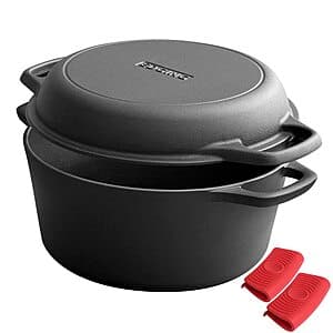 5-Quart EDGING CASTING Pre-Seasoned Cast Iron Dutch Oven Pot w/ Skillet Lid $31.85