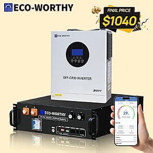 Eco-Worthy 48V 5.12kWh 100Ah Lithium LifePO4 Battery w/ Off-Grid 5kW Inverter $1040 + Free S/H