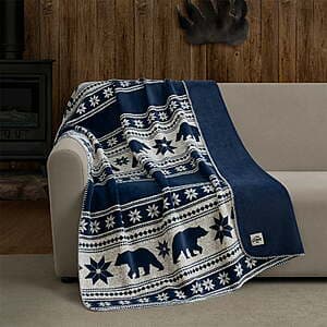 Pawz oversized plush flannel fleece throw blanket in 50"x72" size with seasonal woodland and plaid prints, displayed in Merlot Red, Pine Green, or Navy Blue colorways.