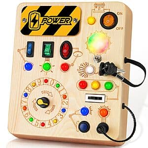 OAKJAR Wooden Toddler Busy Board w/ LED Lights & Switches $10