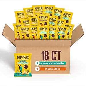 18-Pack 0.8-Oz Hippeas Chickpea Puffs (Groovy White Cheddar & Cheezy Vibes) $12.75 w/ Subscribe & Save