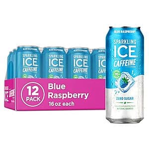 12-Pack 16-Oz Sparkling Ice Caffeine Sparkling Water (Blue Raspberry) $10.70 w/ S&S