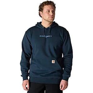 Carhartt Men's Rain Defender Loose Fit Midweight 1889 Graphic Sweatshirt in Navy blue with a graphic print on the chest.