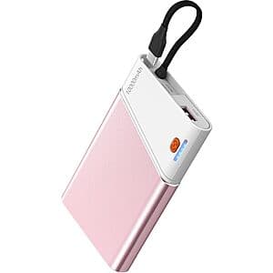 Aaoyun 10000mAh 22.5W Slim Portable Power Bank w/ Built-In USB-C Cable $9