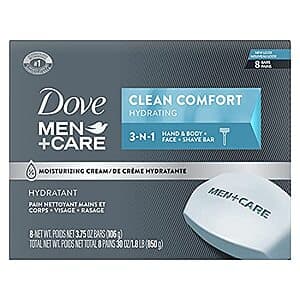 8-Pk 3.75-Oz DOVE MEN + CARE Body and Face Bar (Clean Comfort) $9