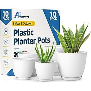 10-Pk Lifemaster Eco Friendly Plant Pot Stackable Set w/ Drainage Hole (White) $12