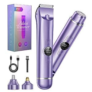 WEQOEE 4-in-1 Women's Electric Bikini Trimmer & Shaver w/ Dual Head (Purple) $8