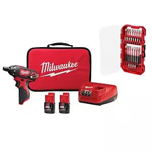 Milwaukee M12 12V 1/4" Hex Screwdriver Kit w/ 2x Batteries, Charger & Bit Set $89 + Free S&H