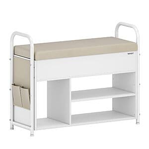31.7" Vasagle Shoe Bench Rack w/ Storage (Cloud White + Cuppuccino Beige) $30.20