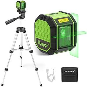 100' HUEPAR Rechargeable USB-C Green Cross Line Laser Level w/ Tripod $20