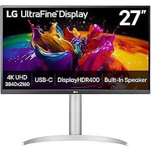 27" LG Ultrafine 4K 60Hz IPS DisplayHDR 400 Monitor w/ 90W USB-C & Speakers $260 + Free S&H