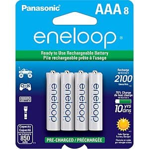 8-Pk Panasonic eneloop AAA Rechargeable 800mAh Ni-MH Batteries $16