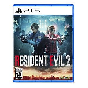 Resident Evil 2 video game case for PlayStation 5 featuring the iconic game cover art.