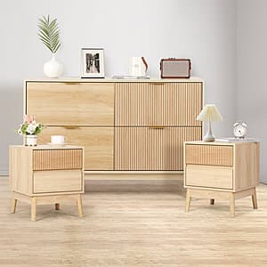 George Oliver Bedroom Set w/ 2 x Nightstands & Chest Of Dresser (Oak) $255 + Free S&H