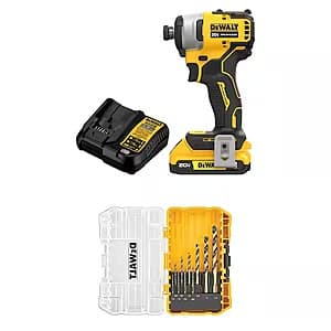 DeWALT ATOMIC 20V MAX Brushless 1/4" Impact Driver Kit + 10-Pc Drill Bit Set $112 + Free S&H