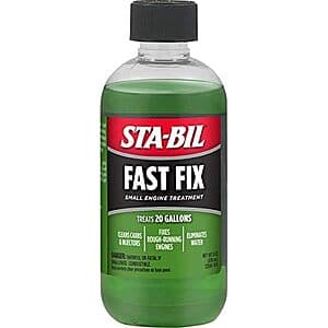 Blue and yellow 8-oz STA-BIL Fast Fix small engine fuel treatment bottle.
