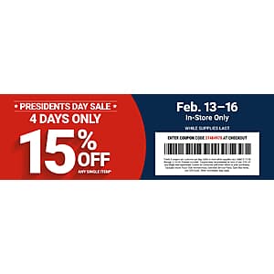 Harbor Freight In-Stores Event: Savings on a Single Eligible Item 15% Off