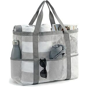 JOYPICKS Large Mesh Beach Tote Bag w/ 8 Exterior Pockets from $4.80