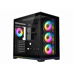 DIYPC Dual ATX Dual Chamber Tempered Glass Gaming Computer Case w/ 4x ARGB Fans $65 + Free S/H