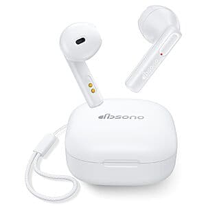 dbsono True Wireless Lightweight Bluetooth Earbuds w/ Battery Case (White) $7