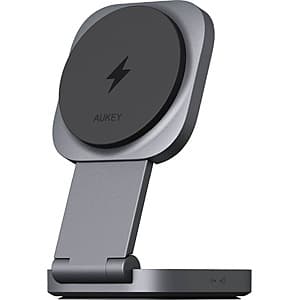 Aukey 2-in-1 MagSafe Travel Qi2 Wireless Charging Stand (Gray) $20 + Free S/H