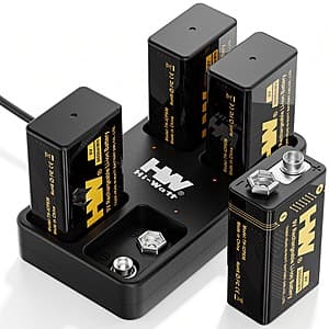 4-Pk HW 3600mWh Rechargeable 9V Batteries w/ 4-Slot Charger $14.25